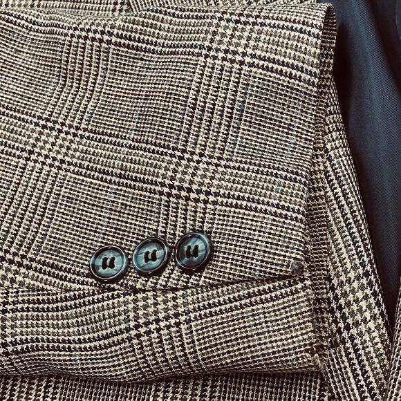 Versini Sport Coat Glen Plaid Silk Brown Black Beige 42 Academia Preppy Career - Picture 14 of 15